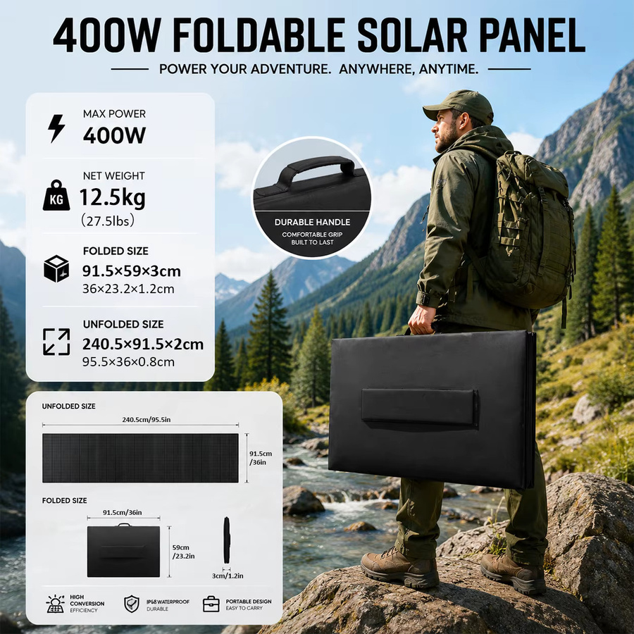 CHUBAN Tragbares Solarpanel Set 400W Faltbares Wasserdichtes Solarladegerät in Schwarz - Bild 2
