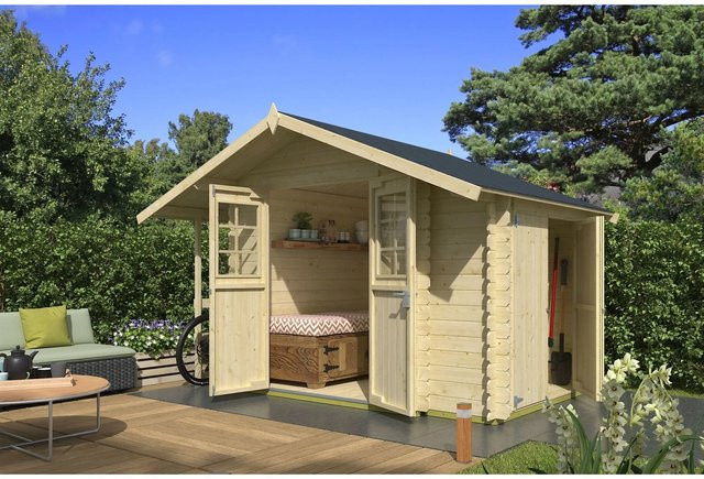Lasita Blockbohlenhaus Vilano Maja Gartenhaus mit Satteldach, naturbelassen, braun, B/H/T: 352,5 x 228 x 240 cm - Bild 1