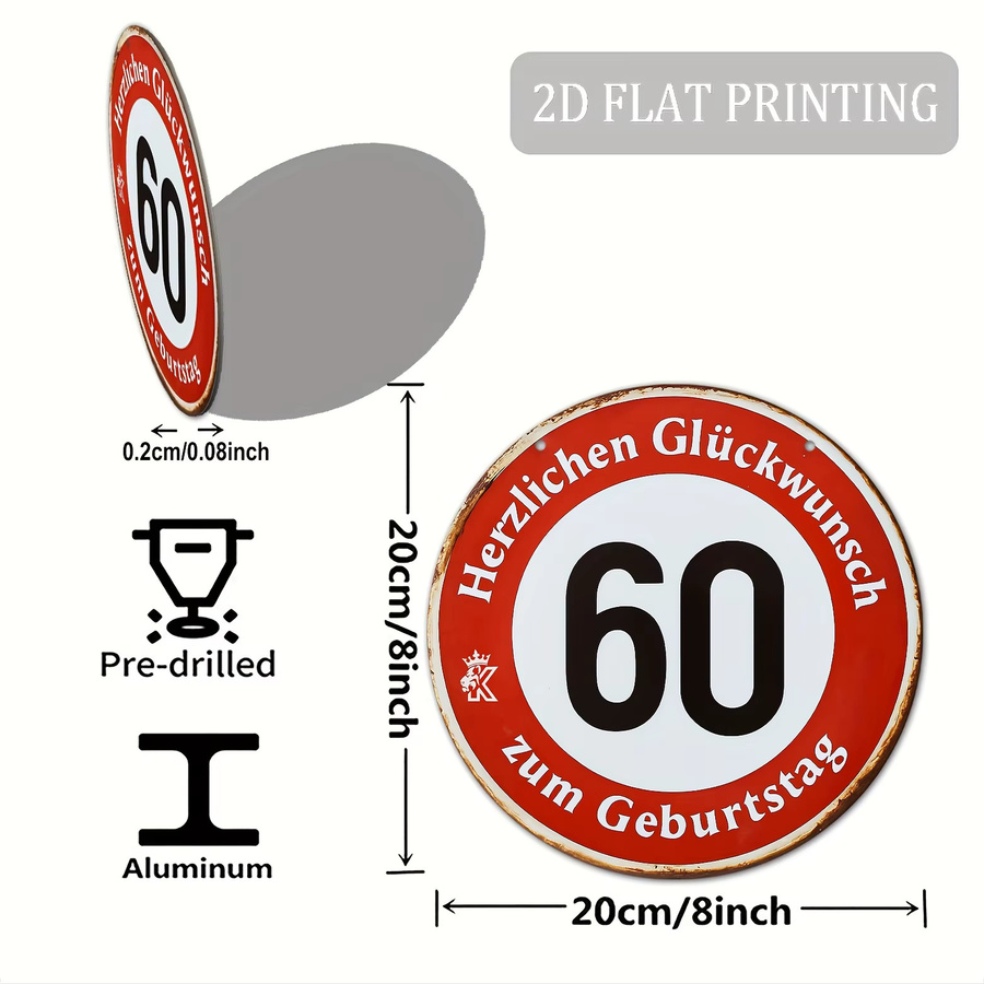 Potdemiel Rundes Aluminium-Metallschild zum 60. Geburtstag in Rot und Weiß, Durchmesser: 20 cm - Bild 4