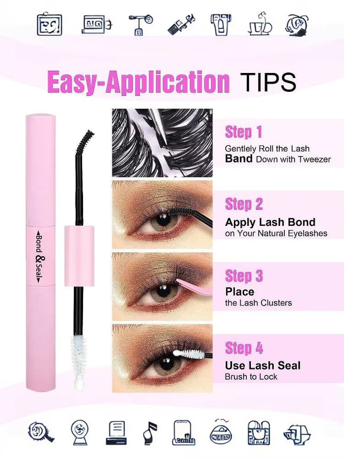 eelhoe DIY Wimpernverlängerungs-Set, wasserfeste Mix-Clusters mit Klebepinzette - Bild 3