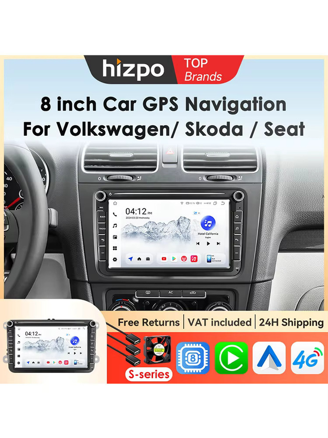 Hizpo 8 Zoll Autoradio mit Wireless Carplay und GPS für VW Volkswagen Golf Polo Skoda Rapid Octavia Tiguan Passat B7 Jetta, Schwarz - Bild 6