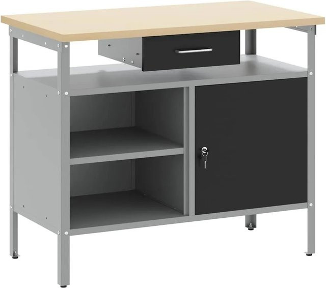 vidaXL Werkbank mit Schubladen in Schwarz und Grau, B/T/H: 100 x 55 x 85 cm - Bild 1