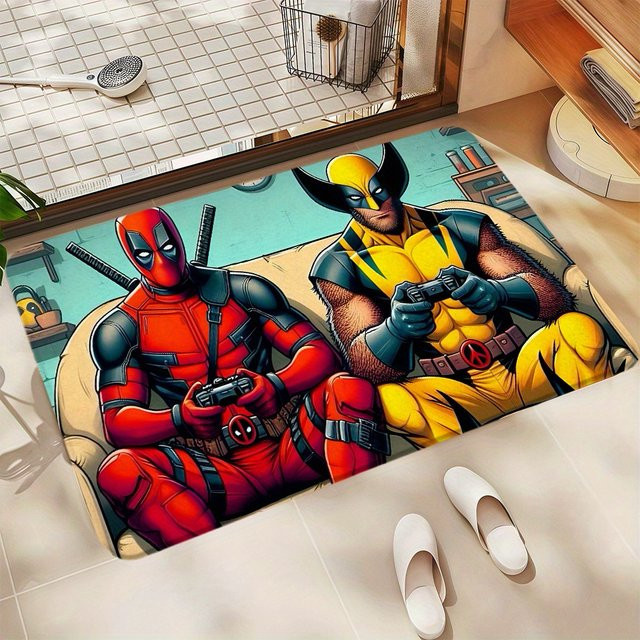 Beast Kingdom Marvel Deadpool und Wolverine Retro Fußmatte aus Flanell, Mehrfarbig, B: 60,0 cm, T: 60,0 cm, H: 1,0 cm - Bild 1