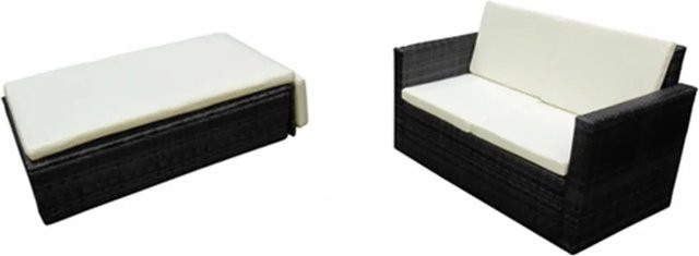 vidaXL 2-tlg Garten-Lounge-Set Modell 5 aus Poly Rattan in Schwarz mit 2-Sitzer-Sofa, Hocker und Sitzpolstern - Bild 1
