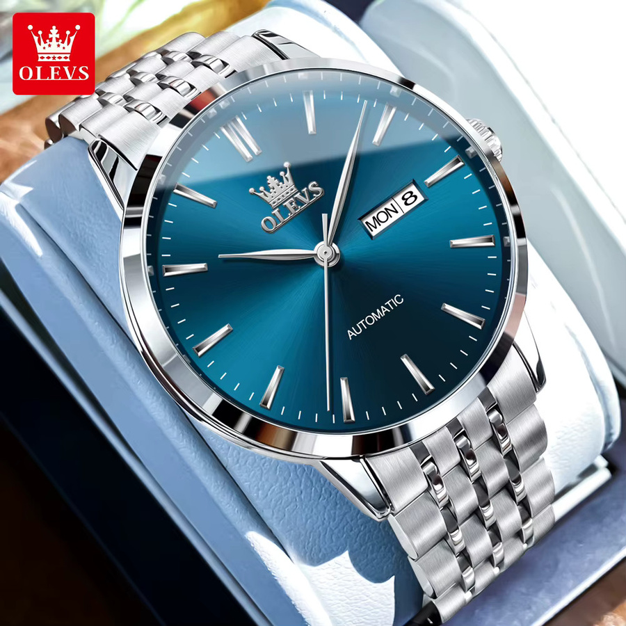OLEVS Armbanduhr Automatik, Edelstahl, Silber, Dual-Kalender, Herren - Bild 3