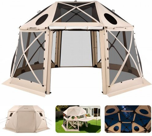 VEVOR Pop-up-Pavillon Beige, 13-seitiges kugelförmiges Campingzelt mit abnehmbarem Dach und Tragetasche, B/T: 457 x 457 cm, Höhe: 226 cm - Bild 1