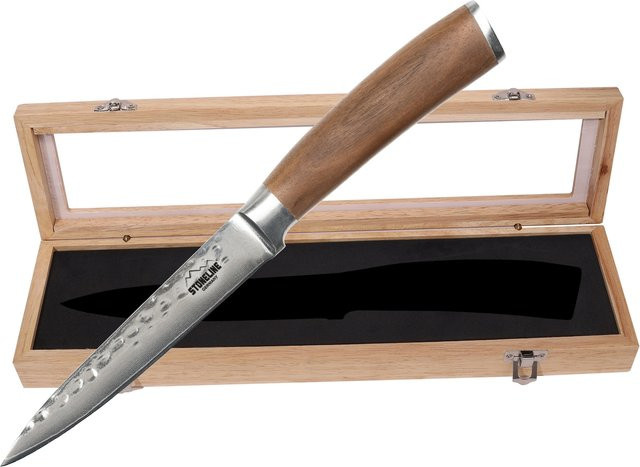 STONELINE Damastmesser Allzweckmesser mit Hammerschlag und Nussbaumgriff, 67 Lagen Edelstahl, Silber - Bild 1