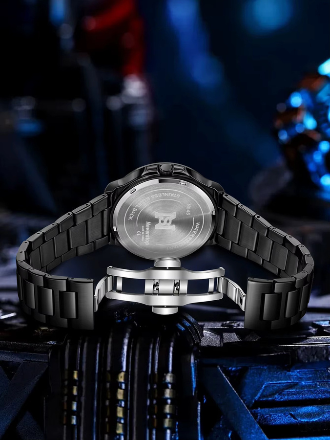 Herrenuhr, Quarz, Edelstahl, Schwarz, Drehbar, Analoguhr - Bild 5