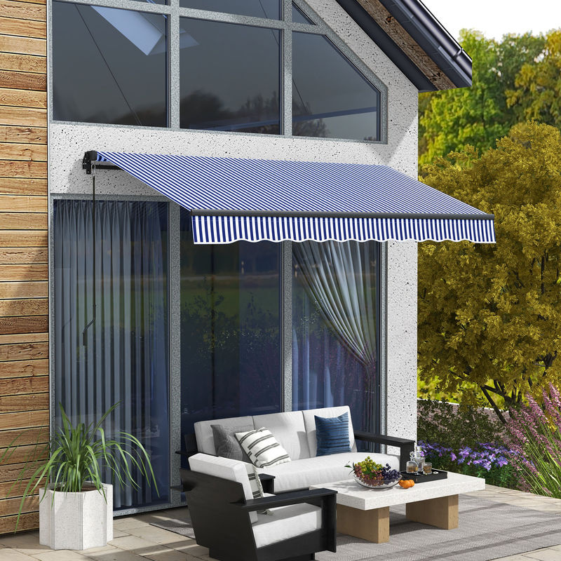 Outsunny Balkonmarkise zur Wandmontage mit Handkurbel, Sonnenschutz und Sonnendach, Aluminium, Blau und Weiß, B x H: 3 x 2,5 m - Bild 2