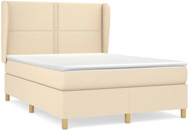 vidaXL Boxspringbett Hybrid mit Matratze und Kopfteil in Creme, B/T/H: 140 x 200 x 118 cm - Bild 1