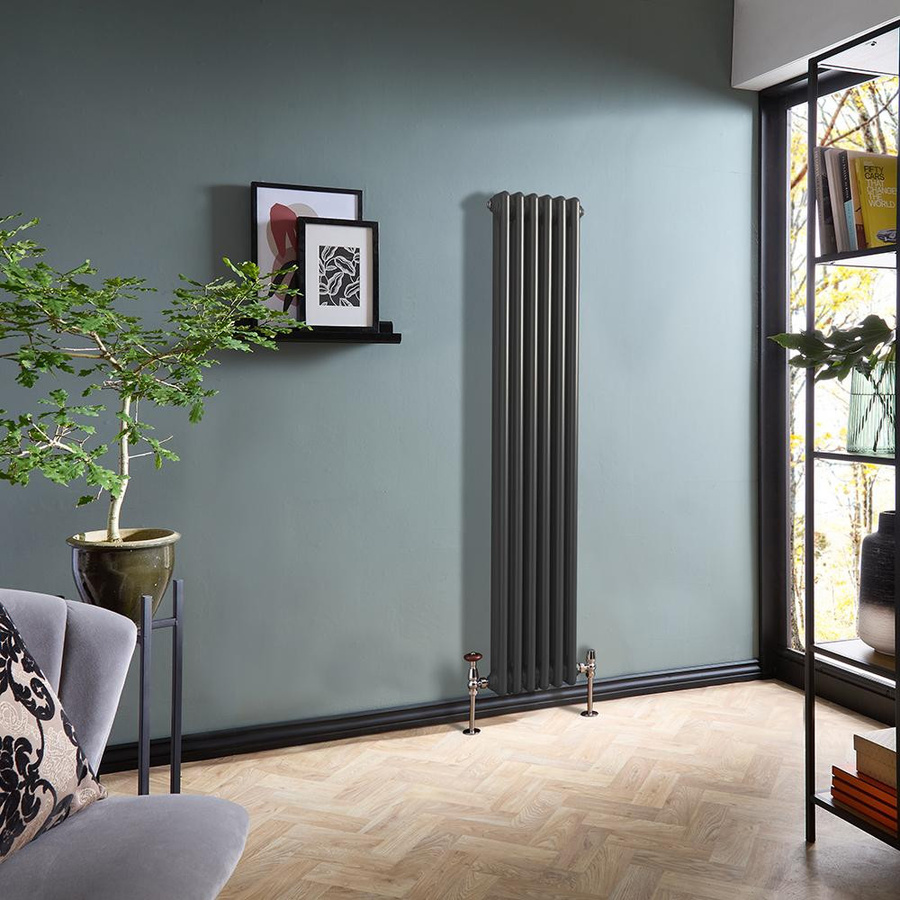 Regent Gliederheizkörper 2-säulig vertikal in Zinn, Farbe: Silber/Grau, Höhe: 150 cm, Breite: 29 cm - Bild 1