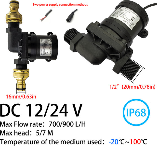 xmshxltd Bürstenlose DC12V/24V Umwälzpumpe 900L/H in Schwarz mit 1/2 Zoll Anschluss für Warmwasserbereiter, Duschen und Wasserkühlung - Bild 1