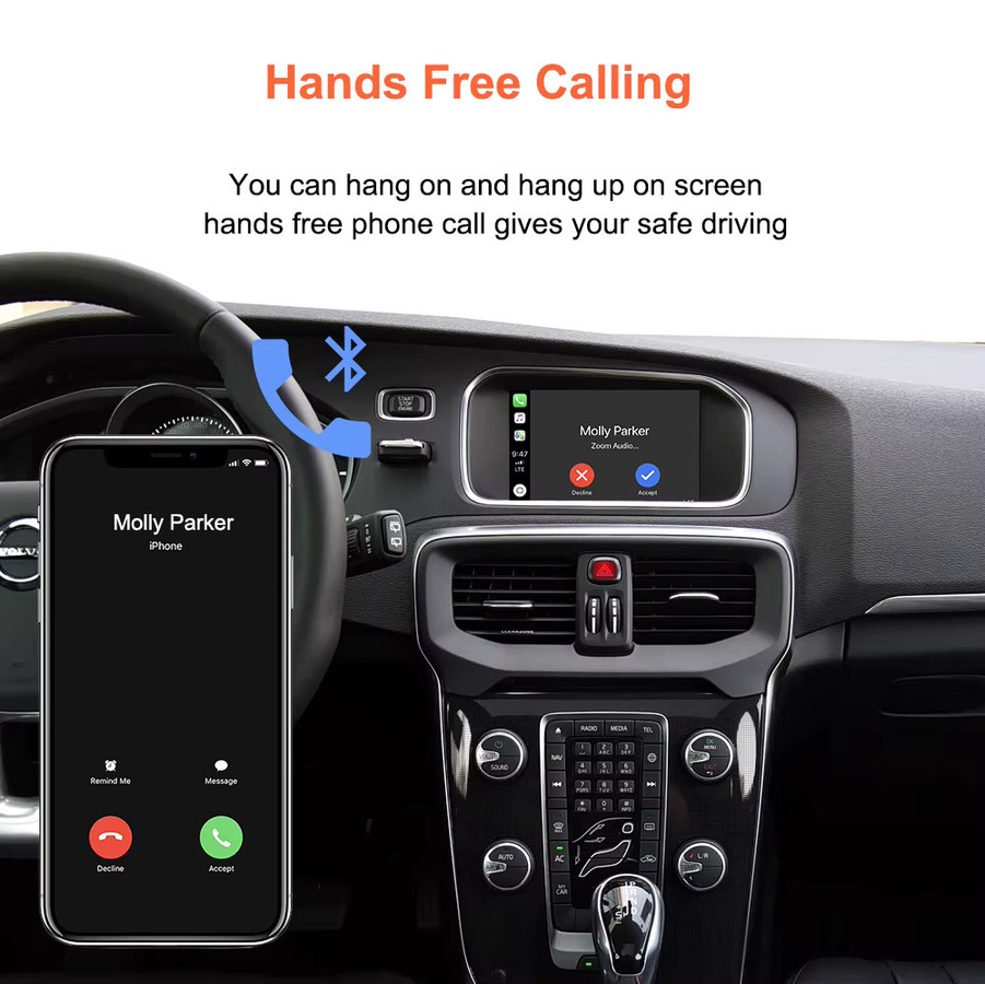 Bonroad Wireless CarPlay und Android Auto Interface Decoder Box für Volvo XC60 V60 V40 S60 2015-2019 mit Earth Button, Airplay und Autolink Modul, Schwarz - Bild 5