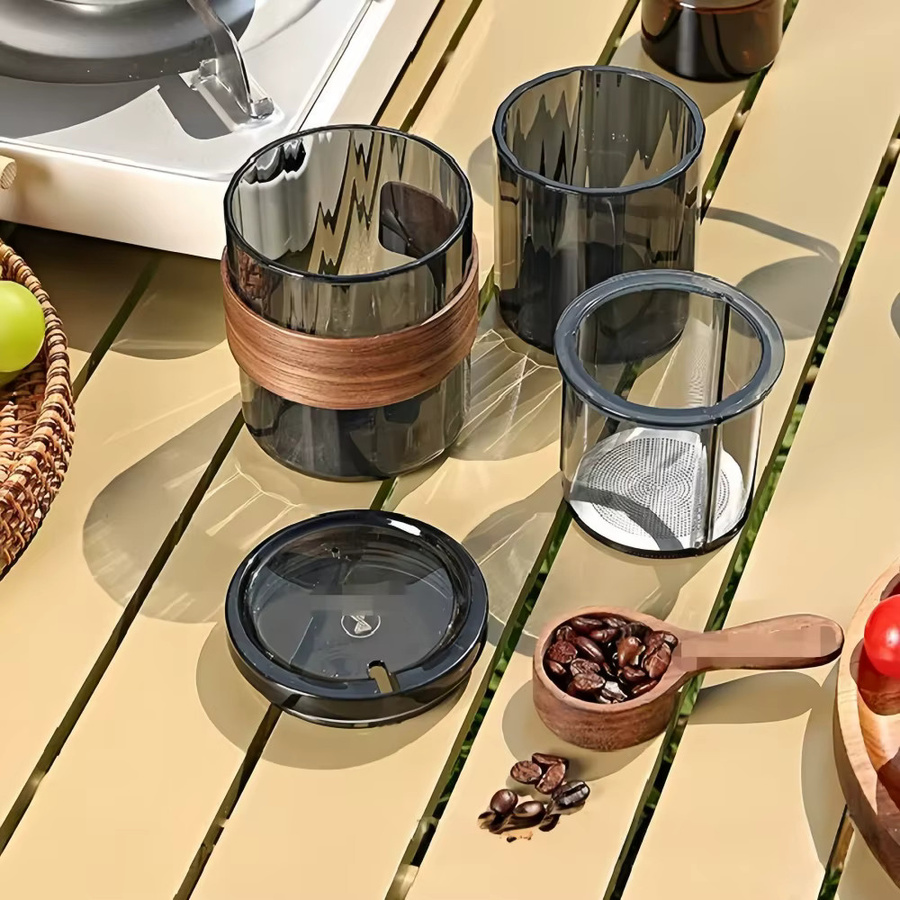 WUWANLI 3-in-1 Kaffeeset für unterwegs, handgefertigtes Reise-Kaffeegeschirr aus Glas in Grün oder Schwarz - Bild 2
