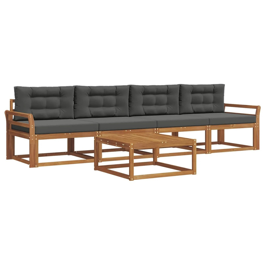 vidaXL Outdoor-Sofagarnitur aus Akazienholz mit Kissen in Anthrazit und Braun - Bild 2