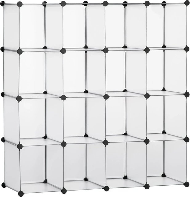 HOMCOM Würfel-Regalsystem aus Stahl mit 16 Würfeln in Weiß, B/T/H: 125 x 32 x 125 cm - Bild 1