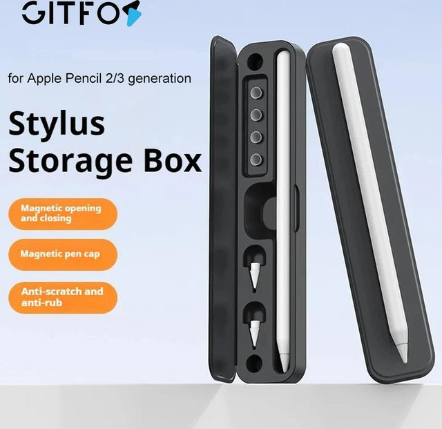 GITFOS Magnetische Absorptions-Stiftbox für Apple Pencil Pro, 2. und 3. Generation sowie Huawei und Xiaomi Stylus Pen, Schutzhülle für iPad Zubehör, Schwarz - Bild 1
