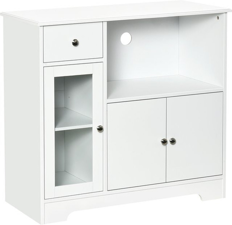 HOMCOM Mikrowellenschrank freistehend in Weiß mit 2 Schränken, Schublade und Glastüren, B/T/H: 90 x 40 x 82 cm