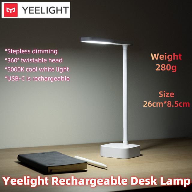 Yeelight Jasmine Tischlampe in Weiß mit kühlem weißem Licht, 5000 K, wiederaufladbare Buchlampe und Nachtlicht mit stufenloser Dimmung und 360 Grad Drehbarkeit - Bild 1