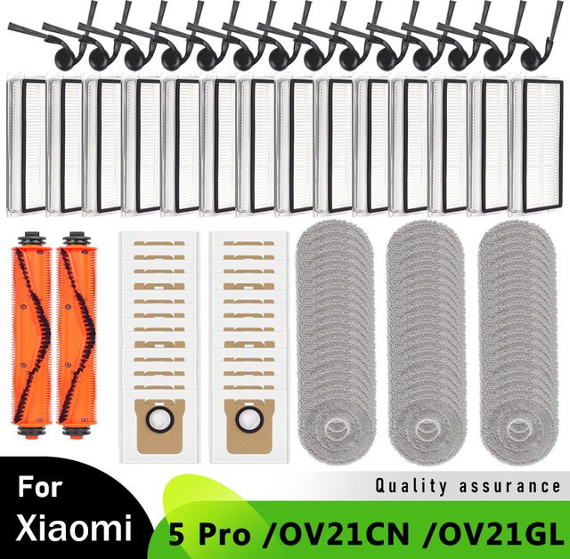 WINDNINJA Ersatzteil-Set für Xiaomi Mi Robot Vacuum S5 Pro: Wischmopp, Staubbeutel, HEPA-Filter, Seitenbürsten und Hauptrollbürste - Bild 1