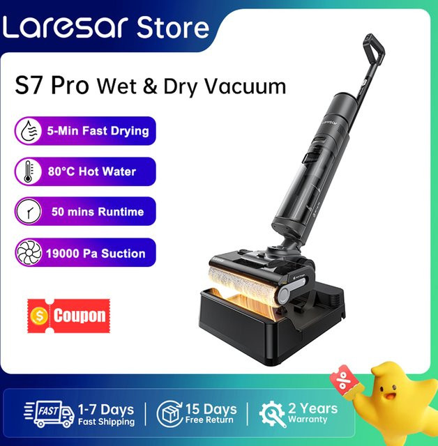 Laresar S7 Pro All-in-One Bodenreiniger mit Saug-Wisch-Funktion, 19000Pa Saugleistung, Heißwasserreinigung 80 °C und Selbstreinigungsfunktion, Schwarz - Bild 1