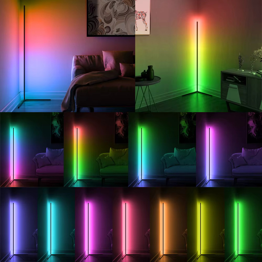 HAGAHA RGBW LED-Stehlampe in Schwarz mit Bluetooth-App, Fernbedienung und Musiksynchronisierung, moderne Eckbeleuchtung für Wohnzimmer und Schlafzimmer, Höhe: 122 cm - Bild 2