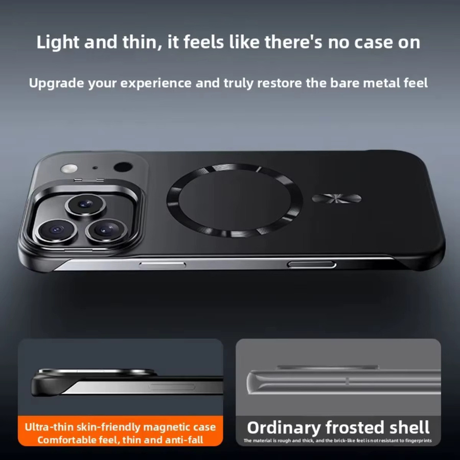 szHAIyu Rahmenlose Ultradünne Magnetische Handyhülle für iPhone 17 16 15 14 Pro Max mit MagSafe Unterstützung in Schwarz und Orange - Bild 5