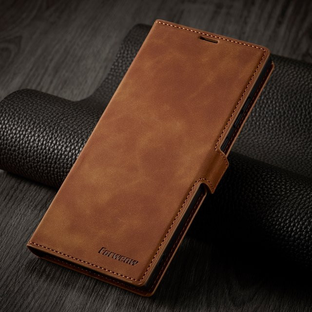 Luxus Leder-Handyhülle mit Brieftaschenfunktion für Samsung Galaxy S25 S24 S23 S22 S21 S20 Ultra Plus in Braun - Bild 1