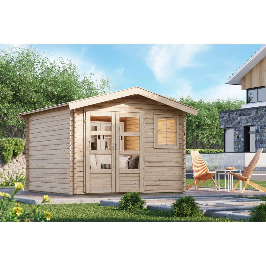 Karibu Holz-Gartenhaus Arosa in Natur mit Satteldach und Blockbohlenbauweise, B/T: 282 x 282 cm - Bild 2