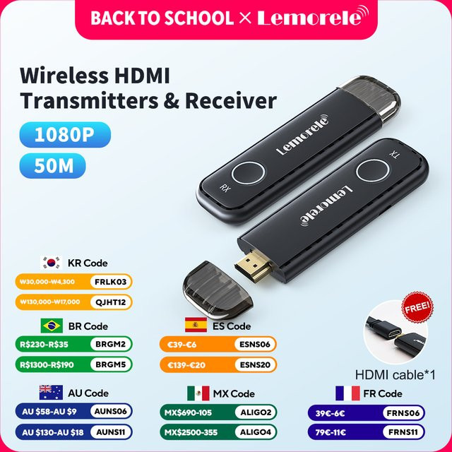 Lemorele Wireless HDMI Sender und Empfänger Set in Schwarz, 1080P Display Dongle Extender für Kamera, Laptop und PC - Bild 1