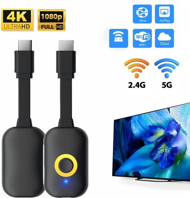 Kebidumei Drahtloser HDMI Video Empfänger TV Stick Dongle Adapter für 4K UHD und 1080P in Schwarz mit 2,4G/5G Wifi für TV und Projektor - Bild 1