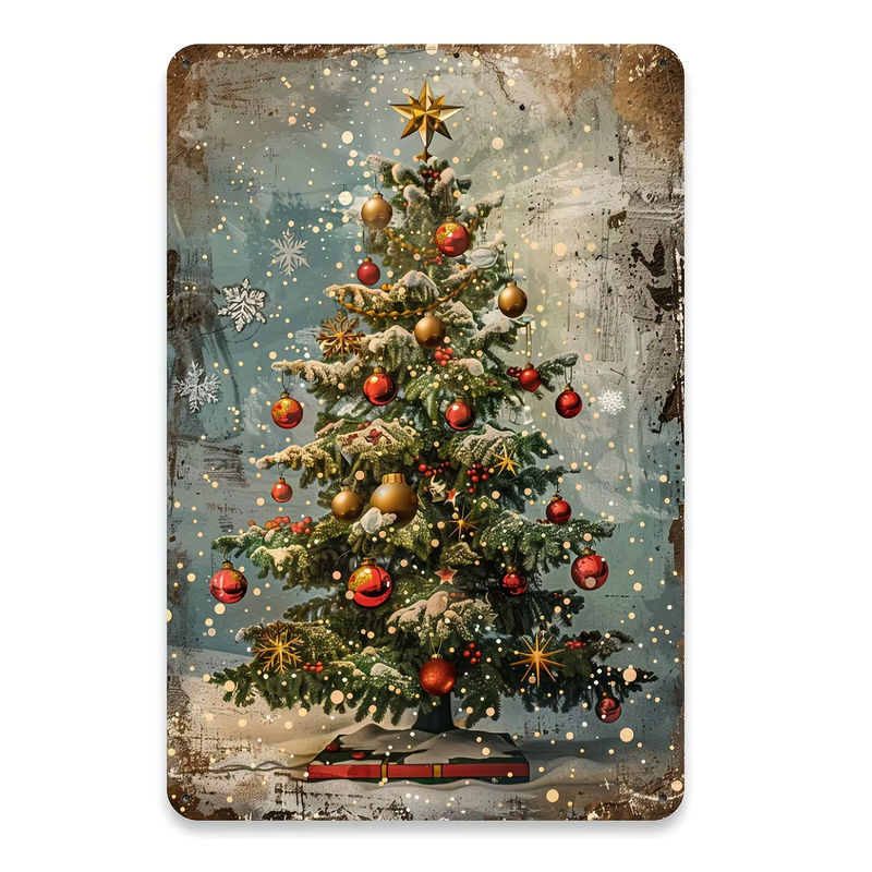 HELLOYOUNG Vintage Weihnachtsbaum Metallschild mehrfarbig B: 20,3 cm x H: 30,5 cm - Bild 3