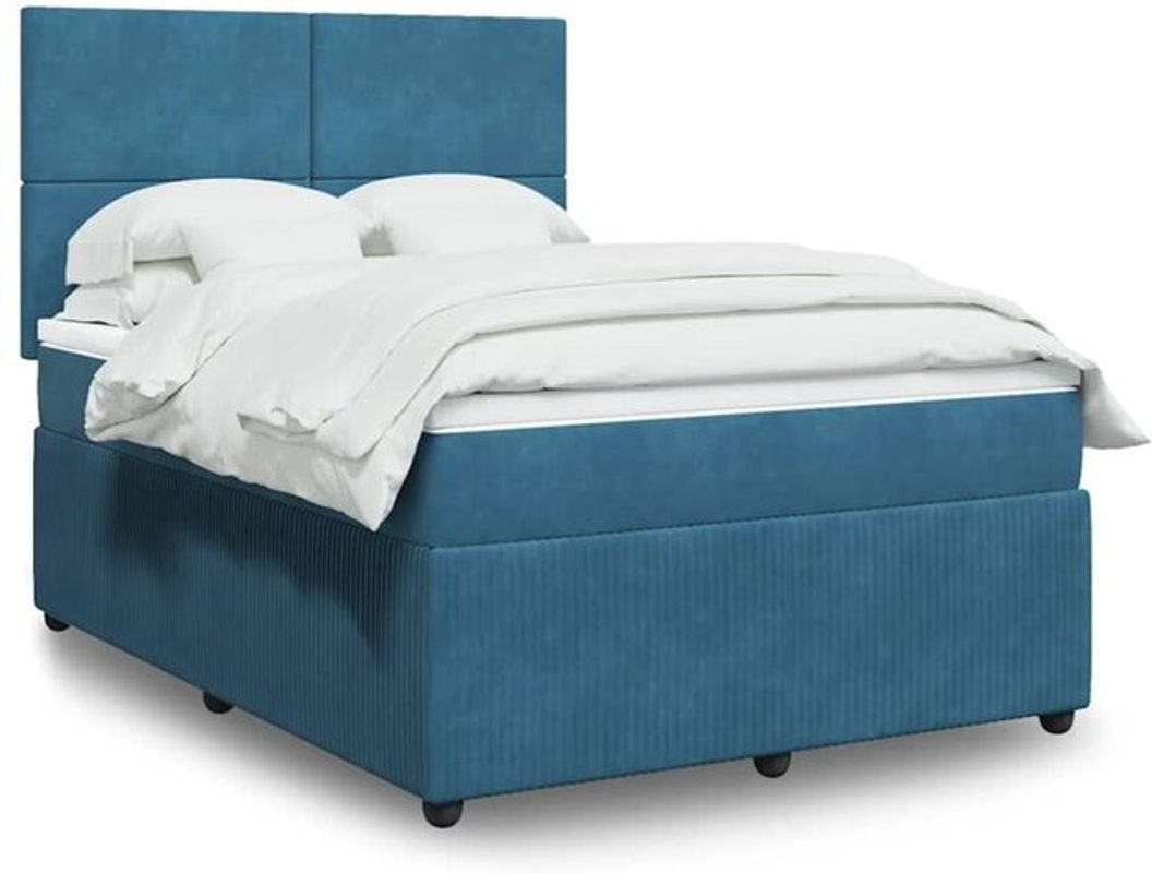 Vidaxl Boxspringbett mit Matratze aus Samt in Blau und Weiß B/T/H: 140 x 190 cm - Bild 1