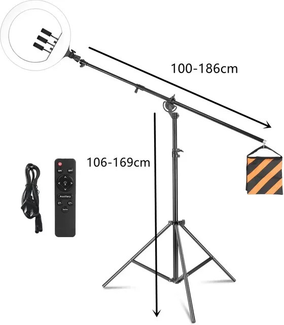 SH Ringlicht mit Stativ 45 cm Durchmesser, dimmbare LED-Selfie-Lampe mit USB-C-Ladefunktion, Schwarz - Bild 1