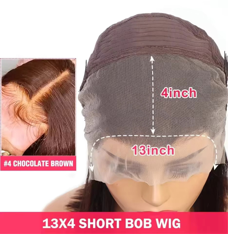 Sooolavely Bob-Perücke Echthaar, Schokoladenbraun, Kurz, Lace Frontal, Damen - Bild 5