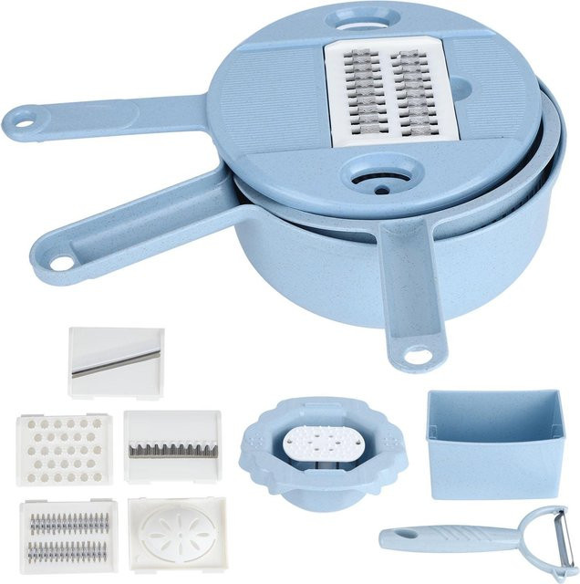CosyHome Multifunktionaler Lebensmittelzerkleinerer und Gemüsehäcksler mit Reibefunktion in Blau und Weiß - Bild 1
