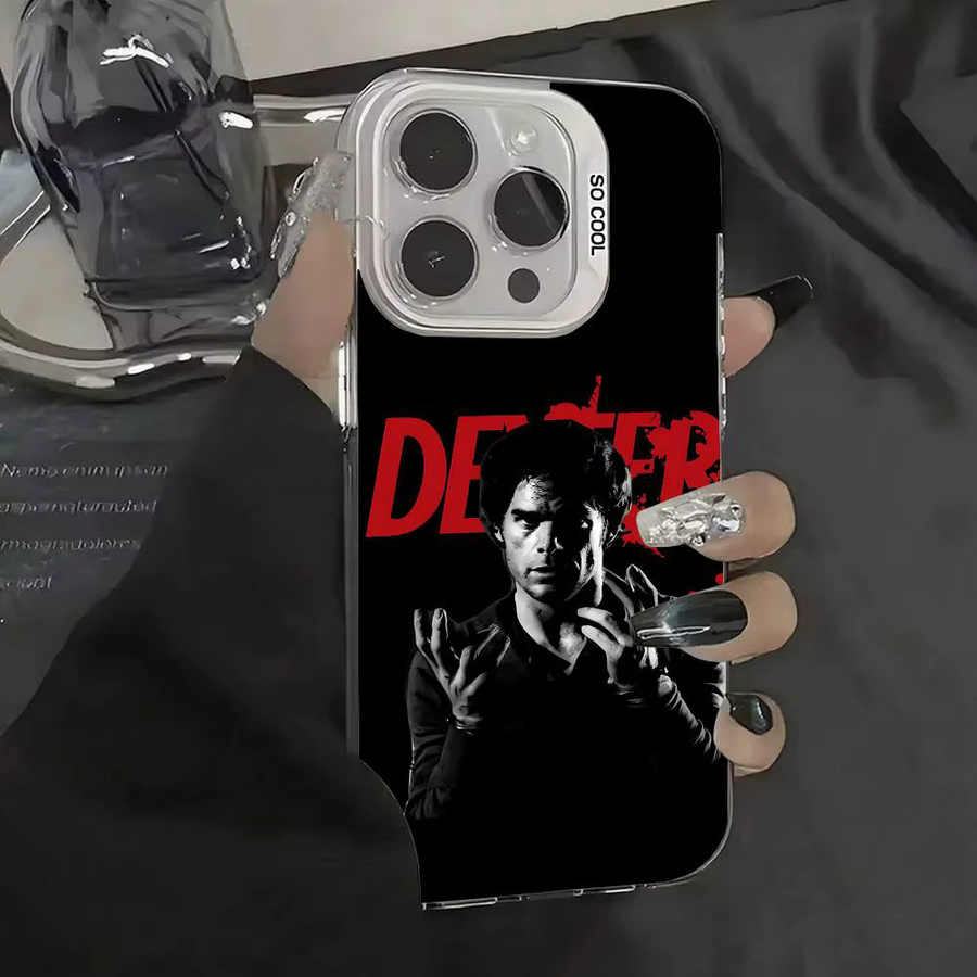 D-Dexter M-Morgan Handyhülle für iPhone 17 16 15 14 13 12 11 Pro Max X XS XR Stoßfeste IMD Schutzhülle Galvanisch Versilbert in Schwarz und Silber - Bild 5