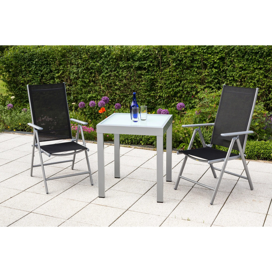 Merxx Gartenmöbel-Set Amalfi 3-teilig aus Stahl und Textil mit Sicherheitsglas in Schwarz, Silber und Terracotta - Bild 2