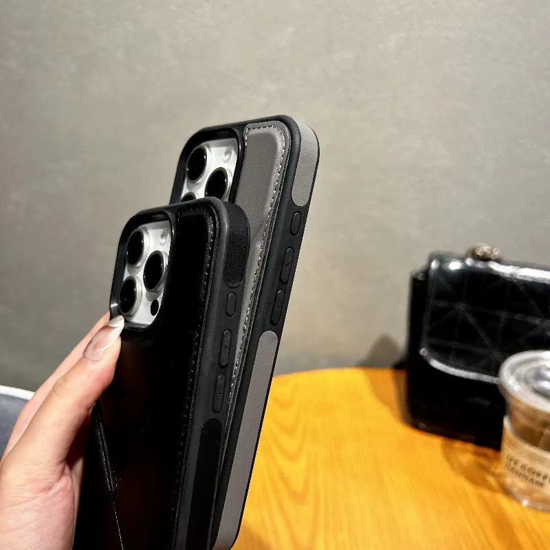 Schicke Business-Leder Handyhülle mit faltbarer Standfunktion für Apple iPhone 16 15 14 13 12 11 Pro Max Plus, stoßfest, Farben: Schwarz oder Grün - Bild 3