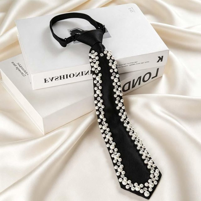 Krawatte Perlen Strass, schwarz, Damen - Bild 1