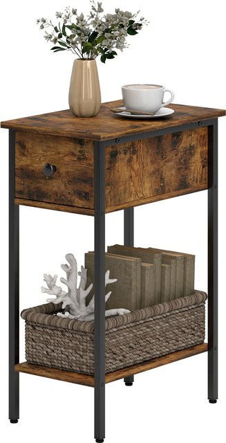 HOMCOM Beistelltisch im Industriestil mit Schublade und Ablage, Rustikal-Braun, B/T/H: 25 x 39,8 x 58,2 cm - Bild 1