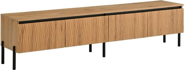 PXloue TV Lowboard in Natur Braun mit Metallfüßen und Kabelaussparung, Breite: 180 cm - Bild 1