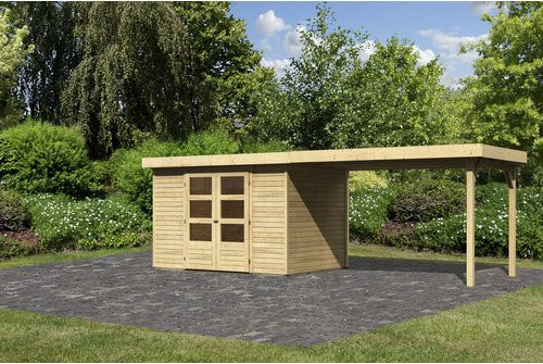 Karibu Gartenhaus Askola 4 aus Holz in Natur, B/T/H: 302 x 217 x 280 cm, inklusive Anbaudach - Bild 3