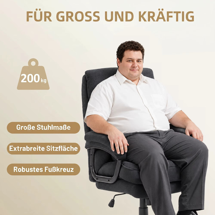 HOMCOM Chefsessel Bürostuhl in Schwarz mit Samtoptik, ergonomischer Schreibtischstuhl mit hoher Rückenlehne, höhenverstellbar und wippbar, belastbar bis 200 kg - Bild 4