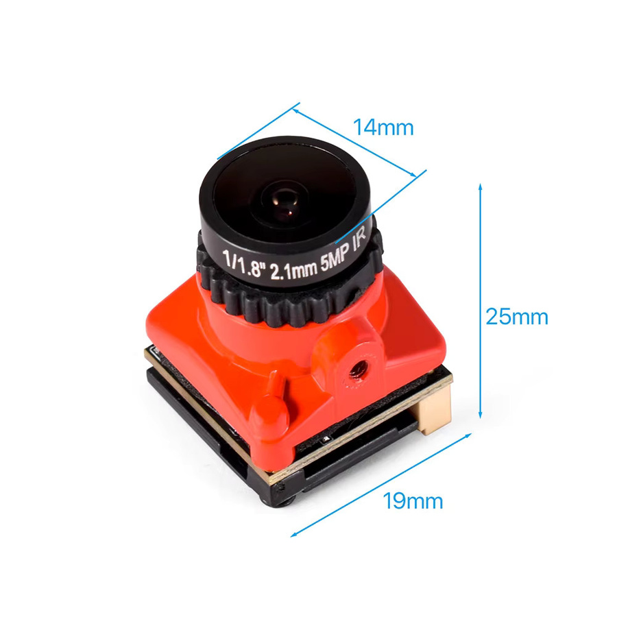 FPV Kamera mit 1800TVL 5MP Sternenlicht Sensor und 2,1mm Objektiv für RC Renn Drohnen in Orange und Rot - Bild 3