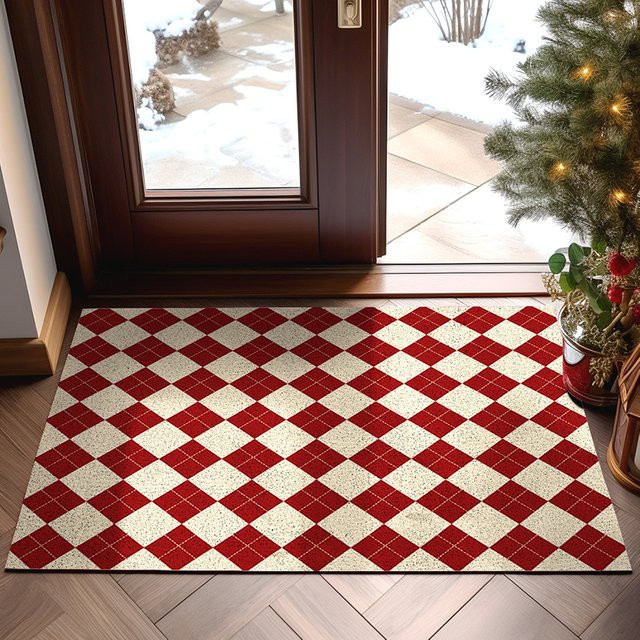 VIKAMA Weihnachts-Teppich in Rot, rutschfest und wasserabsorbierend für Wohnzimmer und Eingangsbereich, B/T: 60 x 40 cm - Bild 1