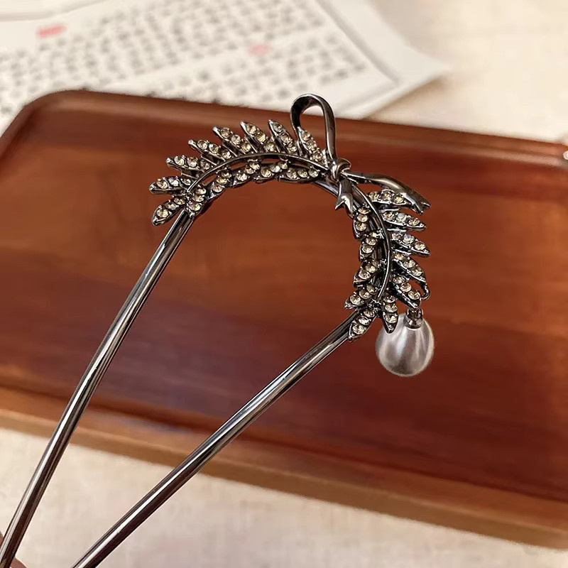 HIYAYZ Haarnadel Perle Strass Weizen U-förmige Haarspange, Damen - Bild 5