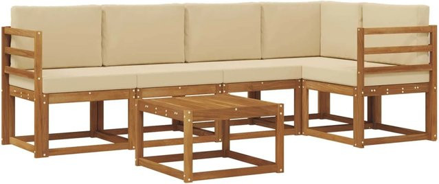 vidaXL Sofa Set L-Form aus Akazienholz mit 6 Kissen in Beige für Garten und Terrasse - Bild 1