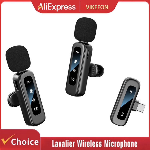 VIKEFON Mini Kabelloses Lavalier-Mikrofon mit Geräuschunterdrückung für iPhone und Android, Schwarz - Bild 1