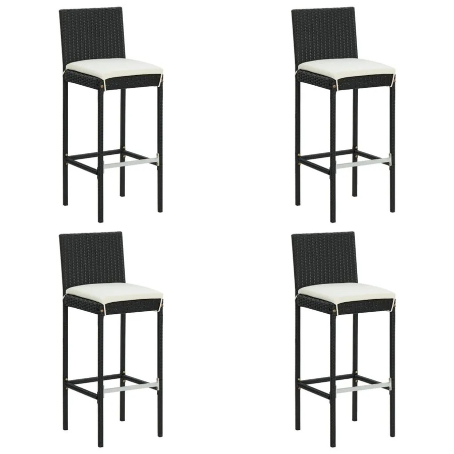 vidaXL Garten-Barhocker Set aus Poly Rattan mit Kissen, 4 Stück, Schwarz und Cremeweiß - Bild 2